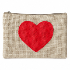 Pochette cosmétique en jute PP naturel avec fermeture éclair, applique cœur, 22x15 cm, logo personnalisé, sac de voyage pour maquillage et articles de toilette, vente en gros, OEM, marque privée - Product Image 4
