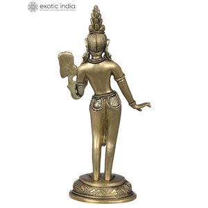 Sculpture en laiton de 9 pouces faite à la main de la déesse debout Tara déesse bouddhiste tibétaine fabriquée en Inde pour les cadeaux et l'idole de décoration intérieure - Product Image 3