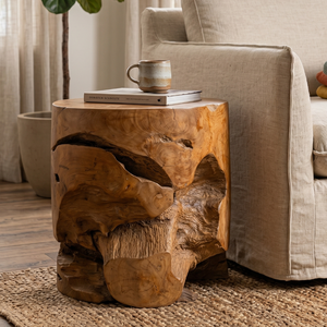 ARTERRA Tabouret cylindrique en racine de teck, design rustique, pour hôtels, appartements, entrepôts et espaces de vie - Product Image 3