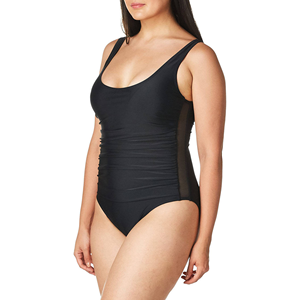 Women One Piece Swimsuit Scoop Neck Ruched Tummy Control High Waist Solid Swimwear Spandex Polyester - Product Image 1