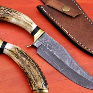 Couteau de chasse/découpe en acier Damas fait main sur mesure, manche en corne de cerf empilée, lame droite, pour camping et survie en extérieur, OEM - Product Image 4