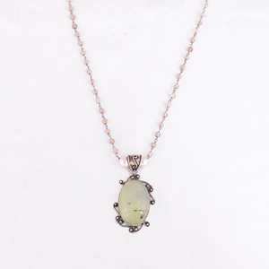 Collier pendentif en argent sterling 925 avec perle, rutile doré et préhnite - Product Image 1