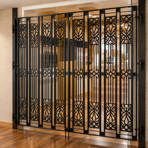Puerta de Seguridad Plegable Decorativa Negra de Hierro Forjado con Paneles Florales para la Seguridad del Hogar - Product Image 5