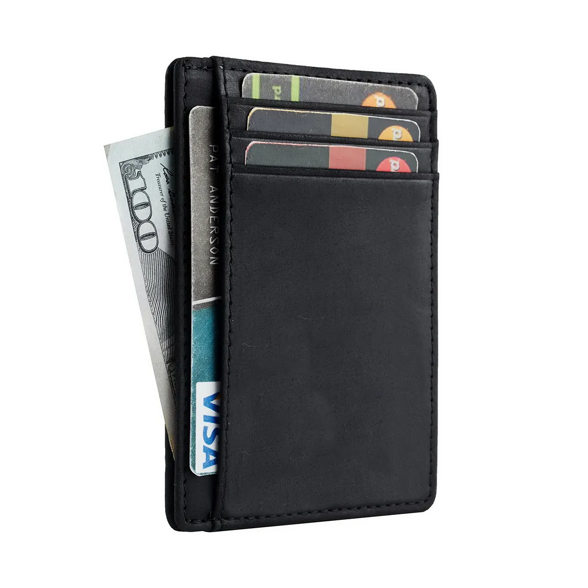 Minimalist Design Rfid Blocking Front Genuine Leather Men's Slim Wallet Card Holder