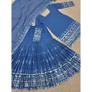 Fancy Polyester <b>Top</b>-Sharara and Dupatta Set with Embroidery <b>Sequins</b> Work for Weddings - Product Image 4