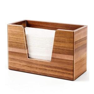 Porte-serviettes en bois moderne avec barre en acier inoxydable, organiseur de mouchoirs carré écologique - Product Image 4