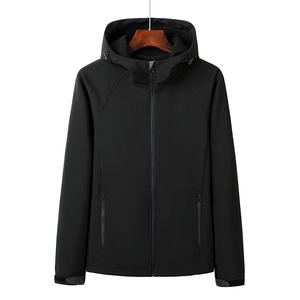 Veste polaire à capuche noire pour homme, coupe-vent, fermeture éclair, style décontracté, pour l'automne, coupe régulière, en polyester - Product Image 1