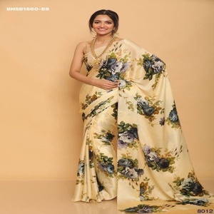 Magnifique sari en soie satinée japonaise avec impression numérique riche - Collection de blouses en soie diamantée - Exportateur de mode féminine - Fournisseur indien - Product Image 1