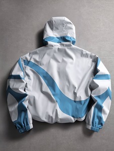 Men's Hooded <b>Waterproof</b> Vintage Quilted Windproof Sporty Racer <b>Jacket</b> Blue <b>White</b> Color Blocking Front Zipper Closure Canvas - Product Image 2