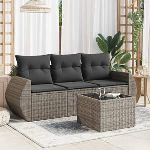 Set Divano da Esterno in Polyrattan Grigio con Cuscini, Arredamento Durevole per Esterni, 3 Posti con Tavolino - Product Image 3