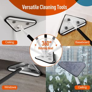 Effortless Long-Handle High-Reach <b>Wall</b> Cleaning <b>Mop</b> Versatile Triangle Design with Disposable Pads for <b>Walls</b> & Baseboards - Product Image 5