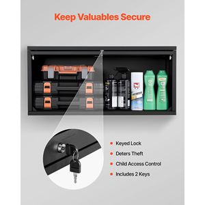 Armadio Metallico da Parete 27.56L X 12.01P X 14.02A Pollici, Armadietto Galleggiante per Attrezzi da Garage con Porta a Ribalta, Capacità di Carico 120 Libbre per Ripiano - Product Image 5