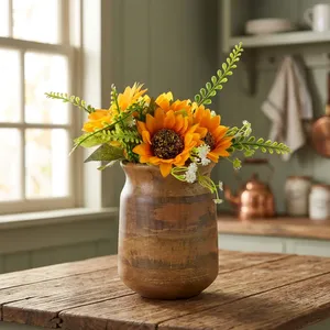 Vase à fleurs en bois de manguier, forme de pot, vase en bois pour la décoration de la maison, salon, chambre, cuisine, bureau, décoration de table, naturel - Product Image 5