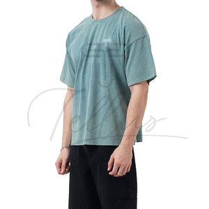 T-shirts décontractés pour hommes en coton délavé à l'acide, style streetwear, avec épaules tombantes et effet délavé personnalisé - Product Image 5