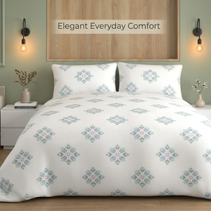 Sábana Super King 120x120* 100% Algodón Puro con Estampado de Motivos Blancos y Acuáticos |   Ropa de Cama de Lujo Suave y Transpirable con 2 Fundas de Almohada. - Product Image 2