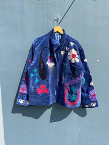 Royal Blue Embroidered Velvet <b>Jacket</b> for Women Luxury Winter Wear Handcrafted Floral Motif Premium Velvet Coat - Product Image 1