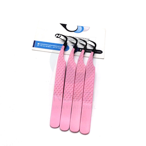 Pince à cils courbée en acier inoxydable avec pointe en fibre noire, rose pâle, pour extensions de cils durables, type pointu et volume - Product Image 1