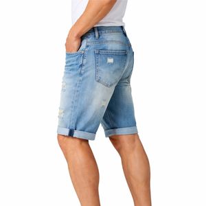 Shorts de mezclilla desgastados de alta calidad para hombre, lavado vintage, cómodos y de corte regular, estilo streetwear. - Product Image 3