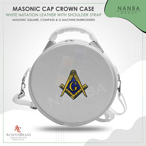 Estuche para Gorra Masónica de Imitación de Cuero Blanco con Emblema de Compás y Cuadrado Bordado en Dorado - Product Image 5