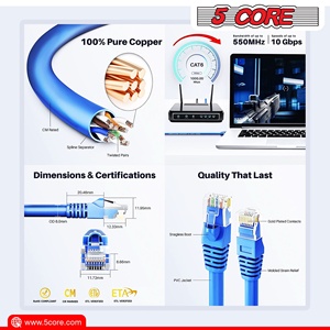 5Core Cat 6 Ethernet <b>Cable</b> Long Computer Internet <b>Cables</b> <b>WiFi</b> RJ45 Cord for Gaming - Product Image 5