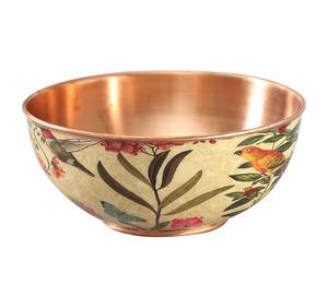 Bol à salade en cuivre à motifs magnifiques avec un design floral et un colibri peint à la main - Product Image 1
