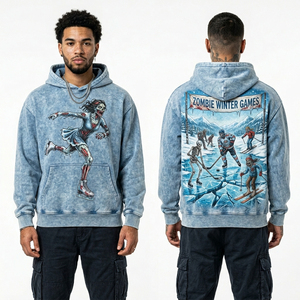 Sudadera con Capucha Borgoña Personalizada para Hombre, Diseño Gráfico de Mago Zombi, Estilo Urbano, Tejido Grueso, Lavado Vintage, Alta Calidad - Product Image 2