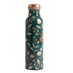 Bouteille d'eau en cuivre pur imprimée à la main, motif floral, anti-fuite, pour la santé ayurvédique et le fitness, fournisseur en gros - Product Image 5