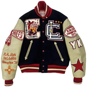 OEM Custom Unisex Winter Tanned High Street Varsity <b>Jacket</b> Long Sleeve <b>Patch</b> Chenille Embroidery Letterman Style Front Logo - Product Image 1