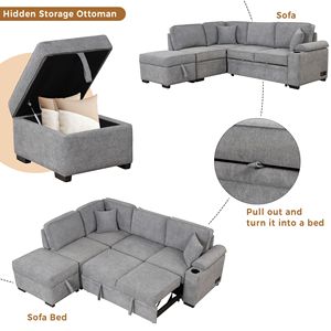 84.75\" 2-in-1 Pull Out Sleeper <b>Sofa</b> Bed L-Shape Couch with Storage Ottoman for Living & Bedroom <b>Small</b> Apartment Furniture - Product Image 5