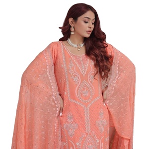 Trajes indios de gasa de 3 piezas Bin Hameed Vol NISHA Long Maxi Luxury Boutique Vestidos para mujeres con estilo hermoso para ropa de fiesta - Product Image 1