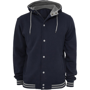 Men's Black Varsity <b>Jacket</b> With Hood <b>White</b> Trim Button Front Casual Autumn Wear - Product Image 5