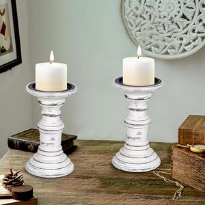 Handcrafted Wooden Candle Holder Set <b>Rustic</b> Pillar Candle Stand Farmhouse Home Decor <b>Table</b> Centerpiece - Product Image 5