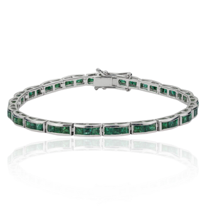 Custom 925 Sterling Silver 100% Authentic Princess Cut <b>Emerald</b> Gemstone Channel Setting Sleek Tennis Bracelet Fine Jewelry - Product Image 1