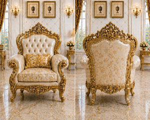 Ultra-Luxury Hand-Carved Gold Finish <b>Solid</b> <b>Wood</b> Round Dining <b>Table</b> Set 8-Seater Dining Room Furniture - Product Image 2