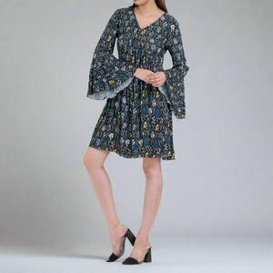 Robe d'été en coton tissé à fleurs pour femme, confortable, légère, coupe courte trapèze, taille élastique, respirante, style décontracté – Grande Vente - Product Image 6