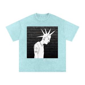 Camiseta Oversize 100% Algodón con Lavado Ácido para Hombre, Estilo Hip Hop, Lisa, Venta al por Mayor, Cuello Redondo - Product Image 1