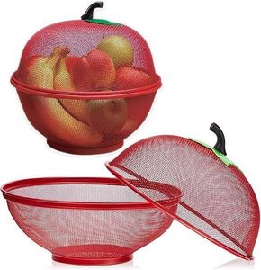 Durable Apple Shaped Fruit and <b>Vegetable</b> Basket with Mesh Cover for Kitchen, Multi-Purpose <b>Stand</b> with Protective Net - Product Image 1