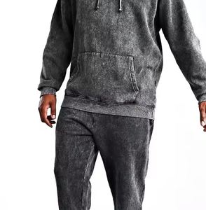 Oem Manufactures Fashion Acid Wash Tracksuit With Distressed Embroidery Solid Color Acid Wash <b>Track</b> <b>Suit</b> - Product Image 4