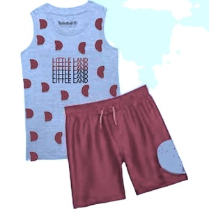 100% T-shirts et shorts à motifs floraux en coton doux et cool pour garçons ensembles de vêtements décontractés pour tout-petits avec peigné compact - Product Image 4