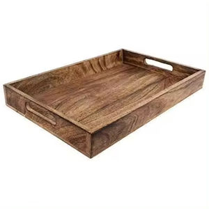 Ensemble de 3 plateaux de service rectangulaires en bois naturel, articles de cuisine pour la maison et l'hôtel, plateaux pour servir des collations et des jus, en solde - Product Image 6