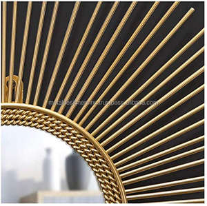 Sunburst <b>Gold</b> Decorative Metal <b>Wall</b> <b>Mirror</b> Luxury Glass With Wire Frame for Home Decor Living Dining and Office Room - Product Image 3