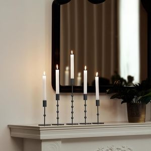 Christmas Set of 3 Modern <b>Black</b> <b>Candlestick</b> <b>Holder</b> with Pearl Design Vintage Candle <b>Holder</b> - Product Image 4