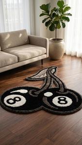 Alfombra Antideslizante de Lana Tufted a Mano con Diseño Único de Bola 8 en Forma de Cereza, Diseño en Blanco y Negro, Suave y Afelpada para Decoración del Hogar - Product Image 6