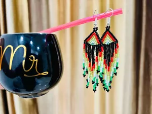 VINTAGE STYLE Handmade Seed <b>Bead</b> Necklace Earrings <b>Set</b>: Boho American Style African Woman Necklace with earring,for gifted - Product Image 6