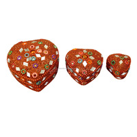 Boîte à bijoux indienne vintage faite à la main en aluminium, style boîte de rangement pour bijoux, vente en gros, avec perles et paillettes, lot de 3 pièces