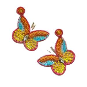 Vintage Butterfly Beaded Earrings for Women Patriotic Orange White Blue Colour for Wedding or <b>Memorial</b> Day - Product Image 1