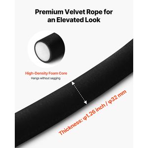 2 Cuerdas de Terciopelo Negro para Postes de Control de Multitudes de 1.5 m con Ganchos Dorados, Barrera para Filas, Productos de Control de Acceso - Product Image 4