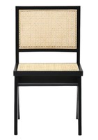 Ensemble de salle à manger scandinave moderne en bois, table rectangulaire avec chaises à dossier en rotin pour la salle à manger à domicile