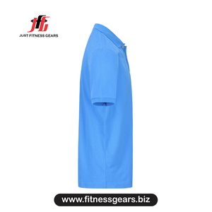 Polo à manches courtes bleu pour homme, 100% coton piqué, couleur unie, coupe décontractée, respirant, longueur normale - Product Image 3