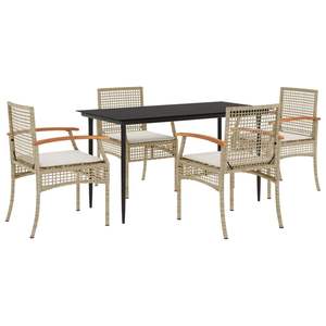 Set da Pranzo da Giardino in Rattan PE Beige con Tavolo Nero e Cuscini - Product Image 2